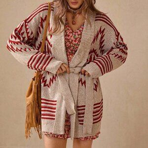 Multicolor Casual Women's Long Sleeve Geometric Knit Cardigan
